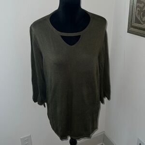 Chico’s Sz XL olive green cotton rayon blend 3/4 sleeves light long sweater